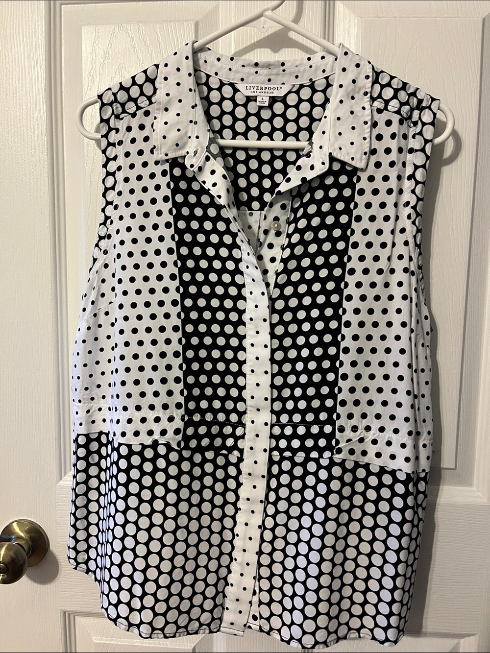 Liverpool Sleeveless Polka Dot Button-Front Camisole - Black & White